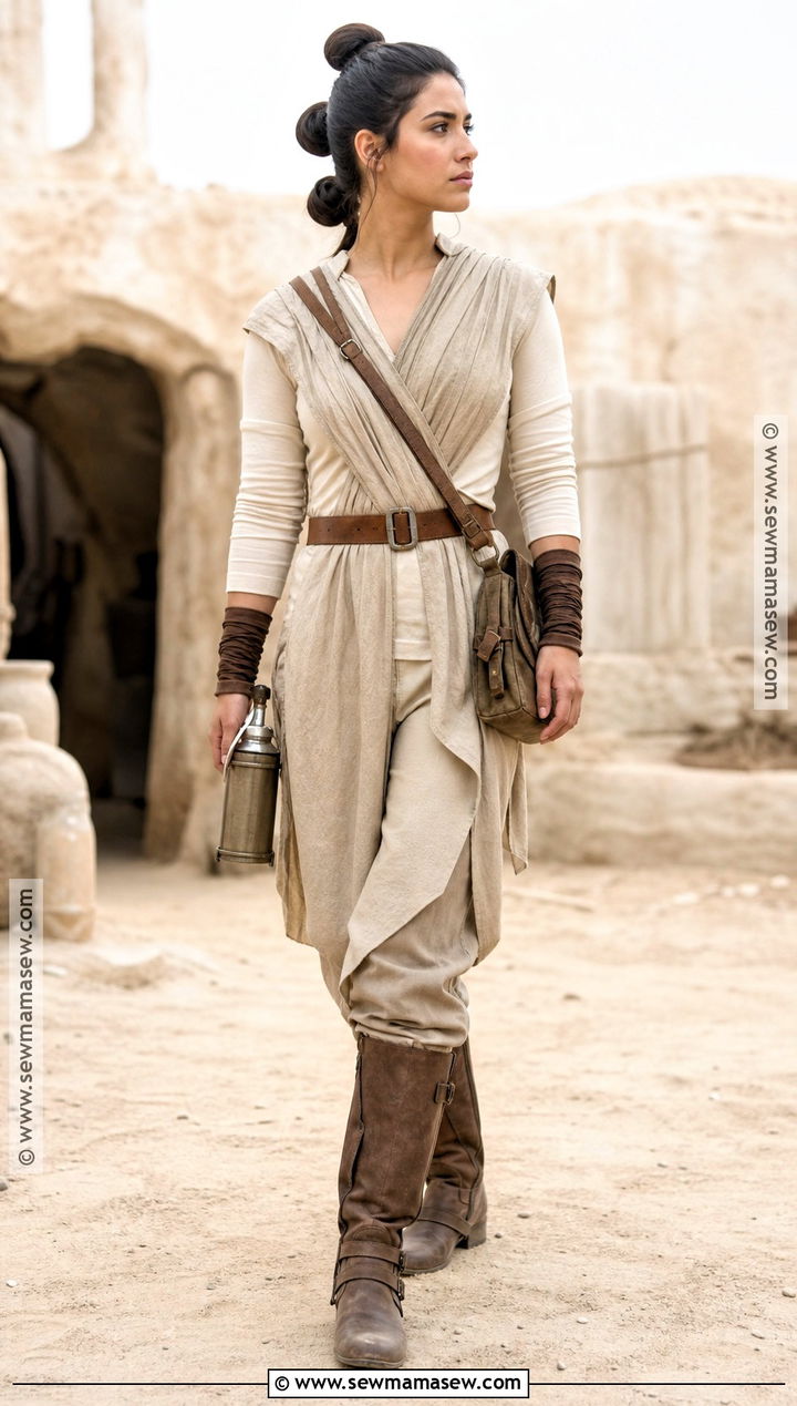 Rey Costume With Draped Tunic And Pants - 40 Modest Halloween Costumes