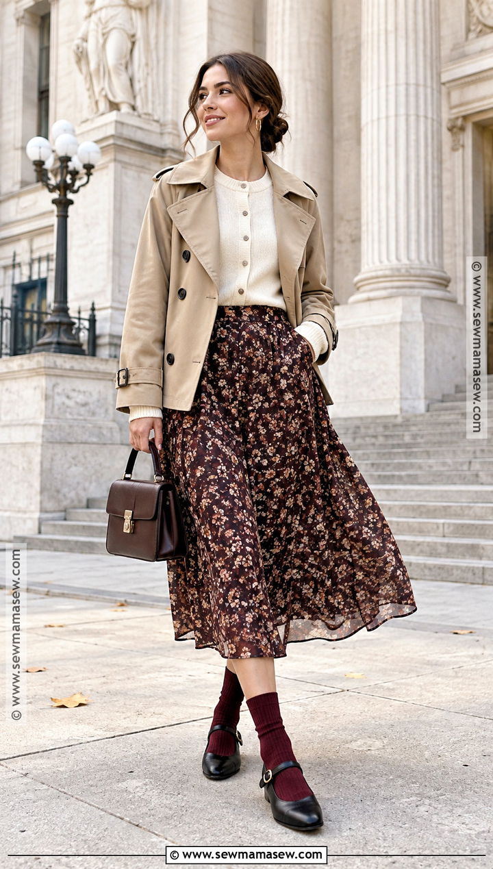 Ribbed Knit Socks With Mary Janes And Midi Skirt - 15 autumn knit socks ideas