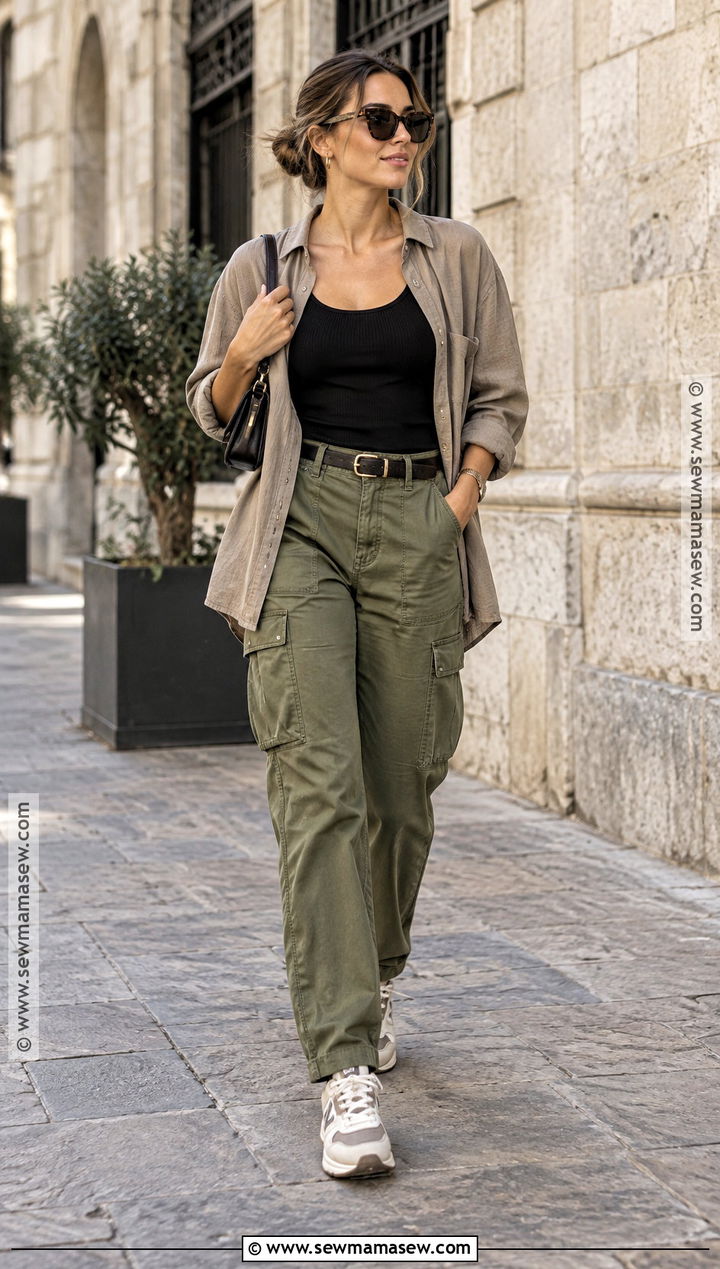 Ribbed Tank And Cargo Pants Fall Outfit - 15 fall outfit ideas warm weather