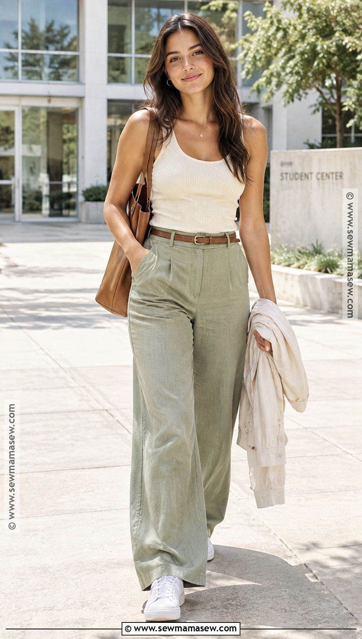Ribbed Tank And Wide Leg Trousers Back To School Outfit - 20 summer outfits back to school