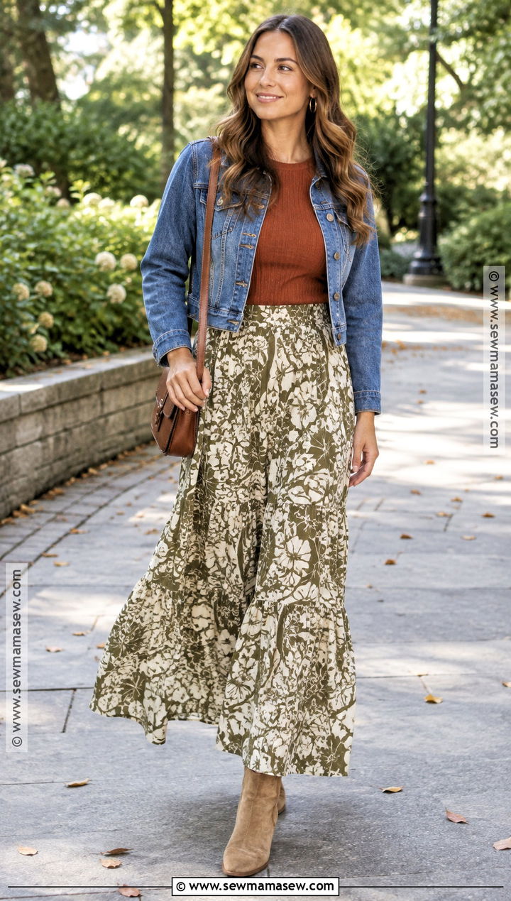 Ribbed Top And Printed Maxi Skirt Summer Fall Outfit - 20 Summer Fall Outfit Ideas