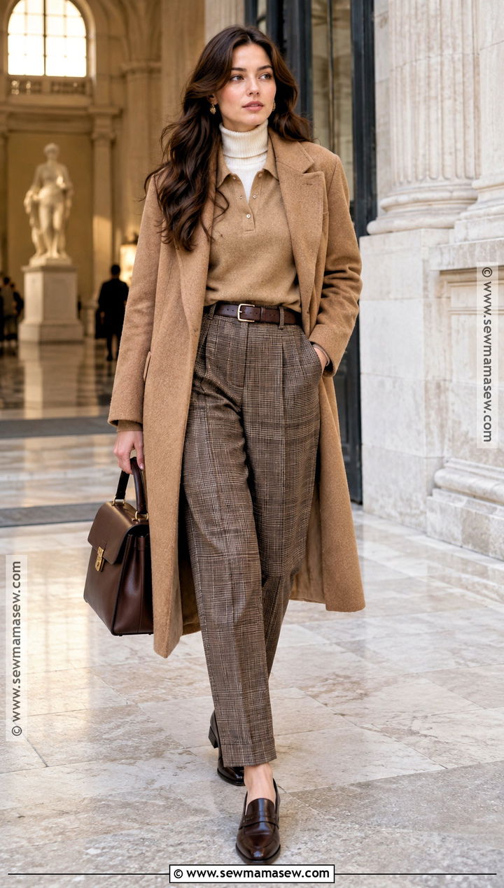 Ribbed Turtleneck And Knit Polo Stack With Plaid Trousers - 15 fall winter sweater stack ideas