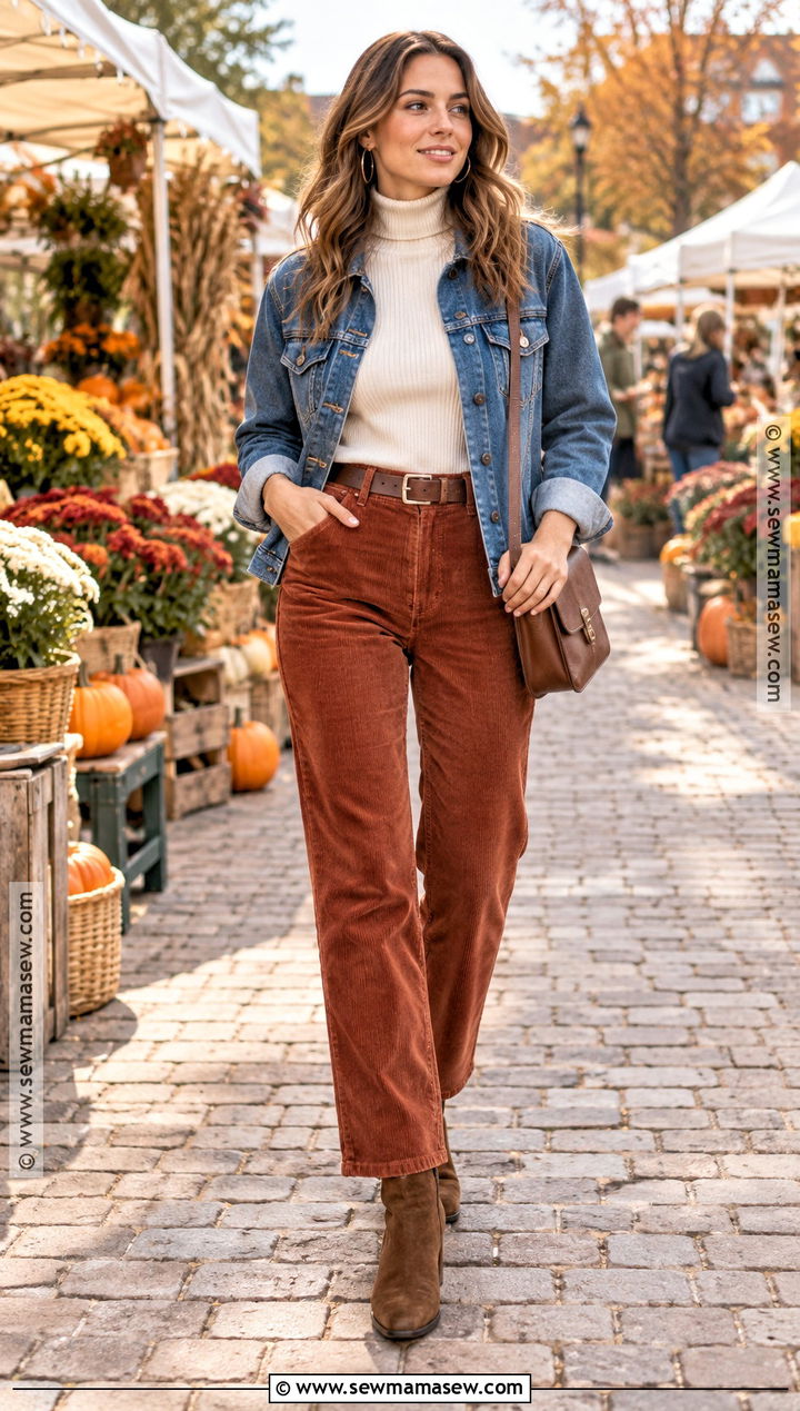 Ribbed Turtleneck With Corduroy Pants - 20 fall turtleneck outfit ideas