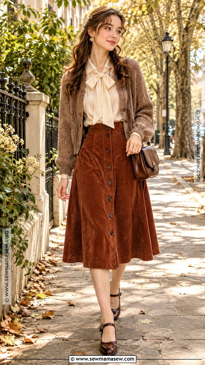 Ribbon Blouse and Corduroy Skirt Shoujo Outfit - 20 Fall Shoujo Outfits