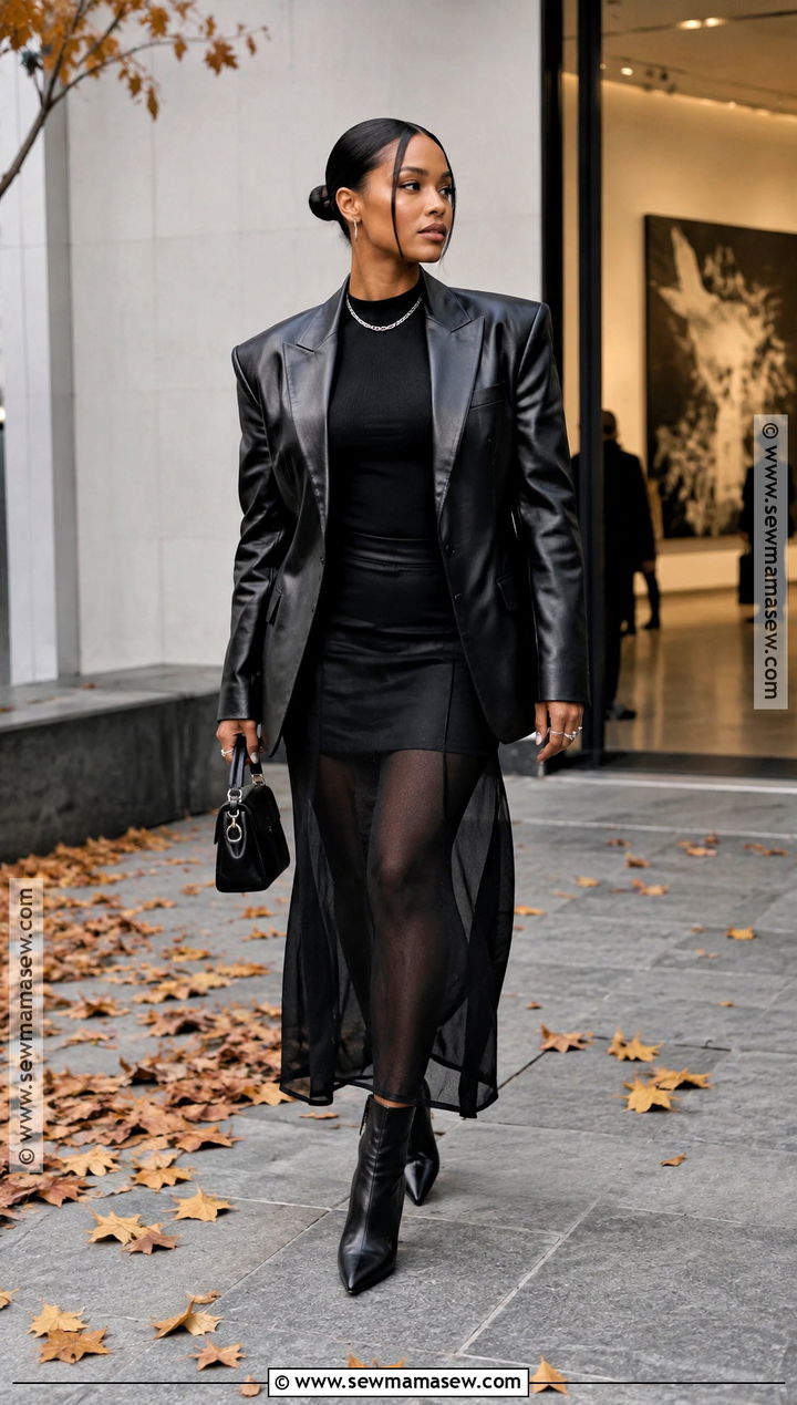 Rihanna Leather Blazer And Sheer Skirt Outfit - 15 celebrity street style fall ideas 2026