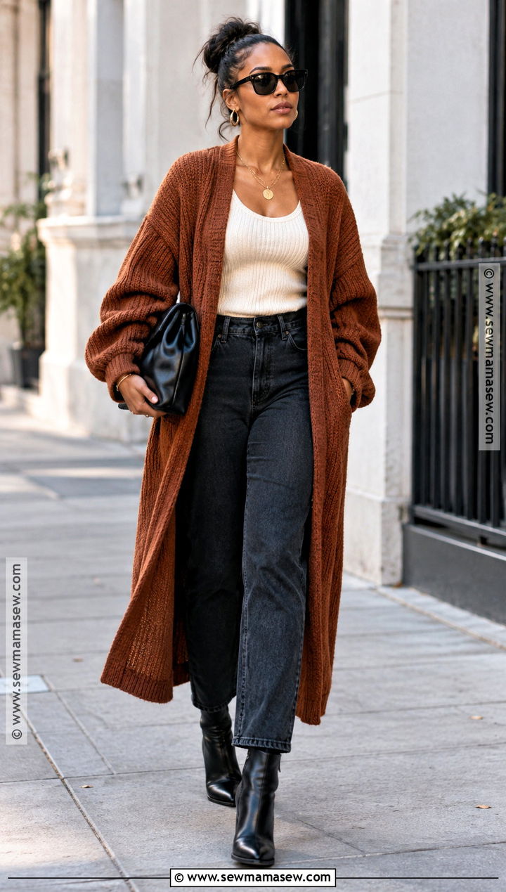 Rihanna Oversized Cardigan And Skinny Jeans Outfit - 15 fall outfits celebrities