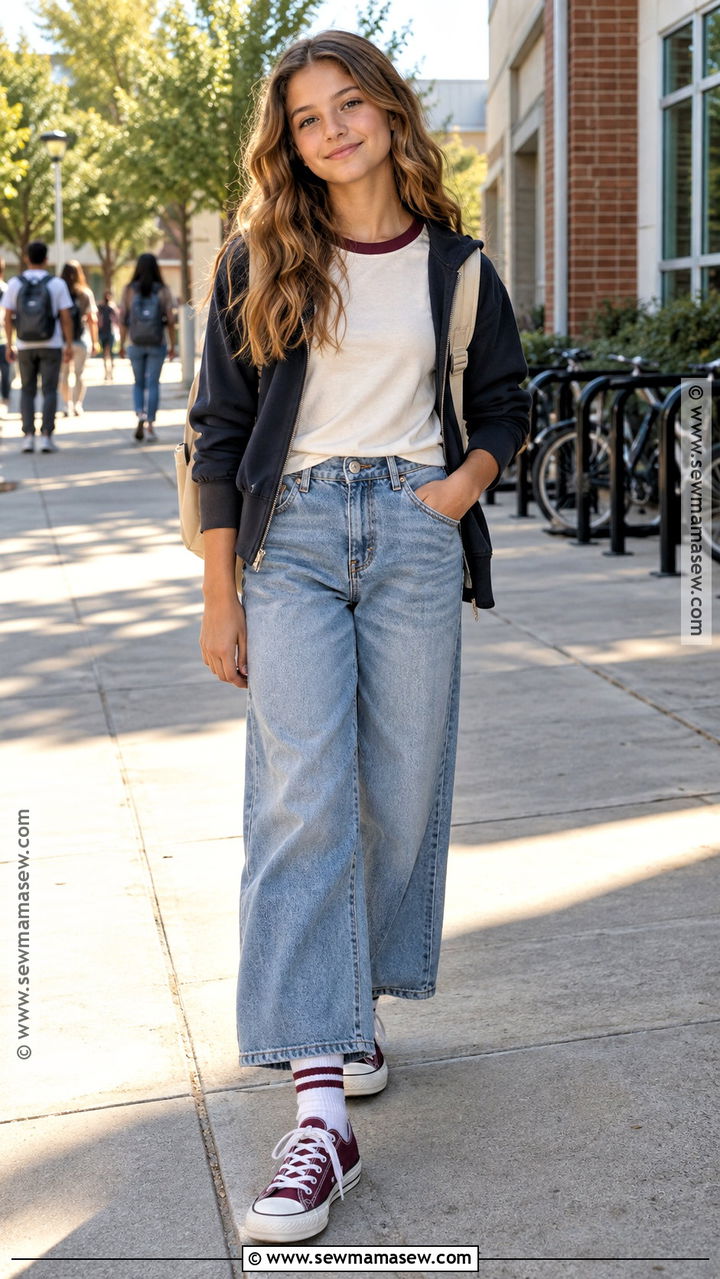 Ringer Back To School Shirt With Wide Leg Jeans - 20 Back To School Shirts for Kids