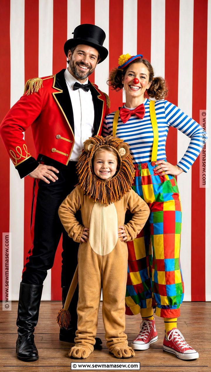 Ringmaster Clown And Lion Family Costume - 30 easy family costumes for 3