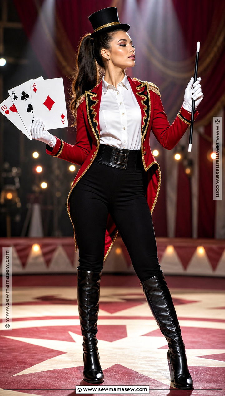 Ringmaster Magician Costume With Red Jacket - 35 Magician Costume Ideas for Women