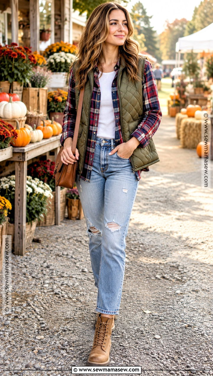 Ripped Jeans Plaid Shirt and Work Boots - 15 fall outfit jeans and boots