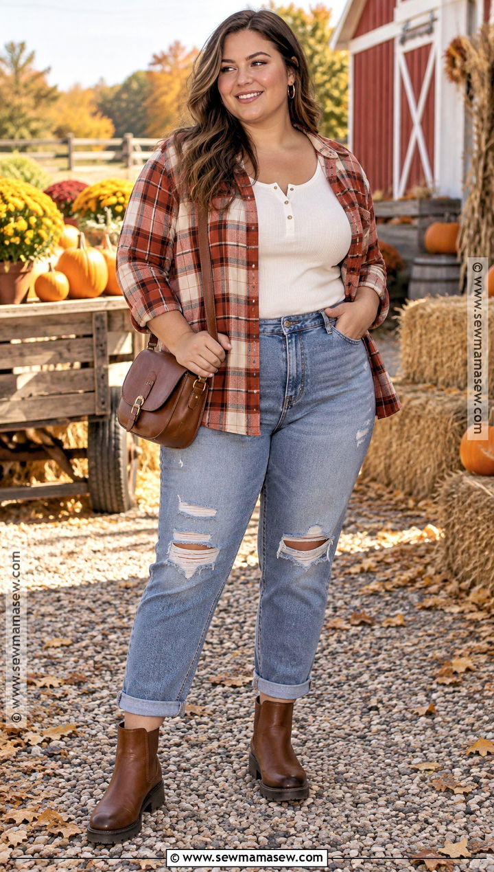 Ripped Jeans With Flannel Shirt And Chelsea Boots - 15 Fall Outfits With Ripped Jeans