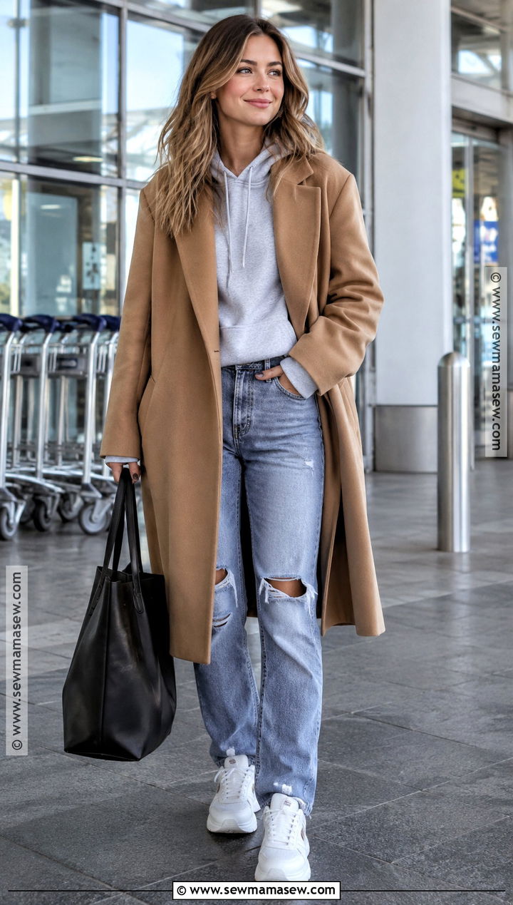 Ripped Jeans With Hoodie And Oversized Coat - 20 ripped jeans outfit fall