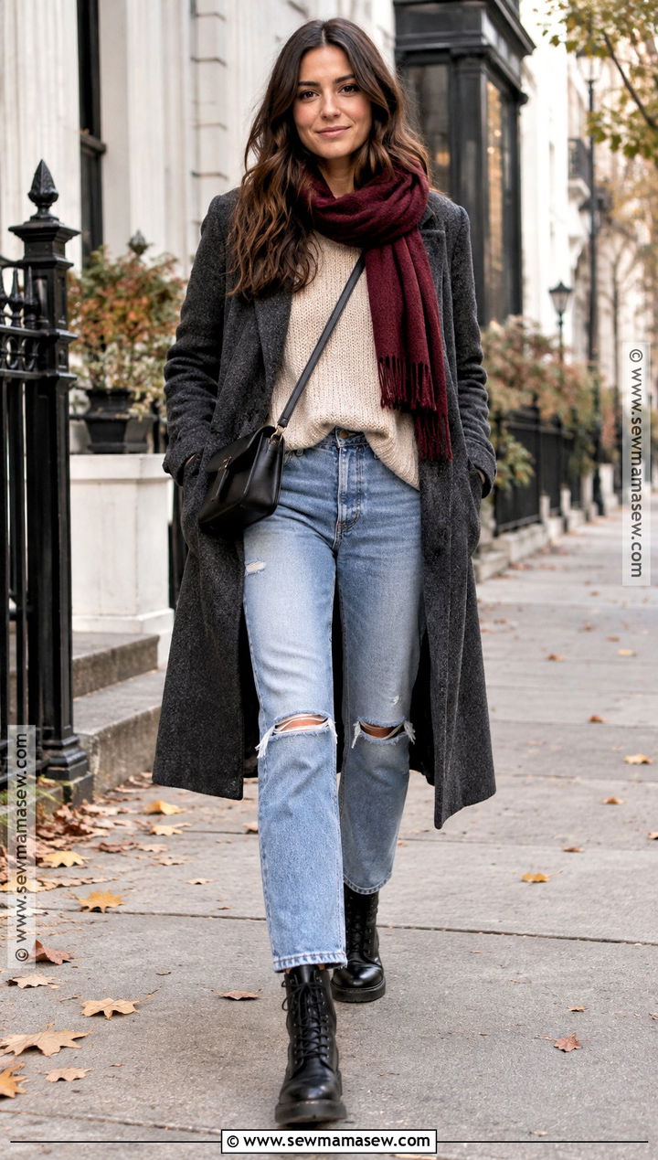 Ripped Jeans With Oversized Sweater And Combat Boots - 20 fall outfits women jeans