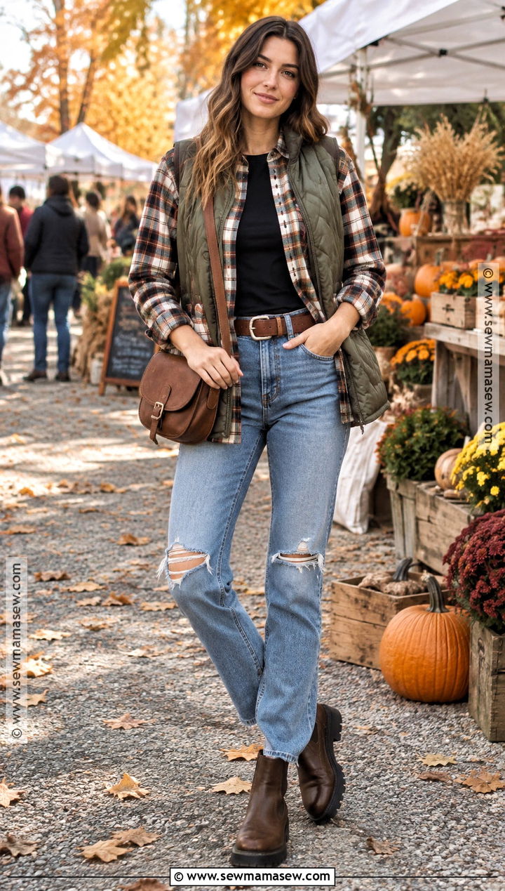 Ripped Jeans With Plaid Shirt And Chelsea Boots - 20 ripped jeans outfit fall