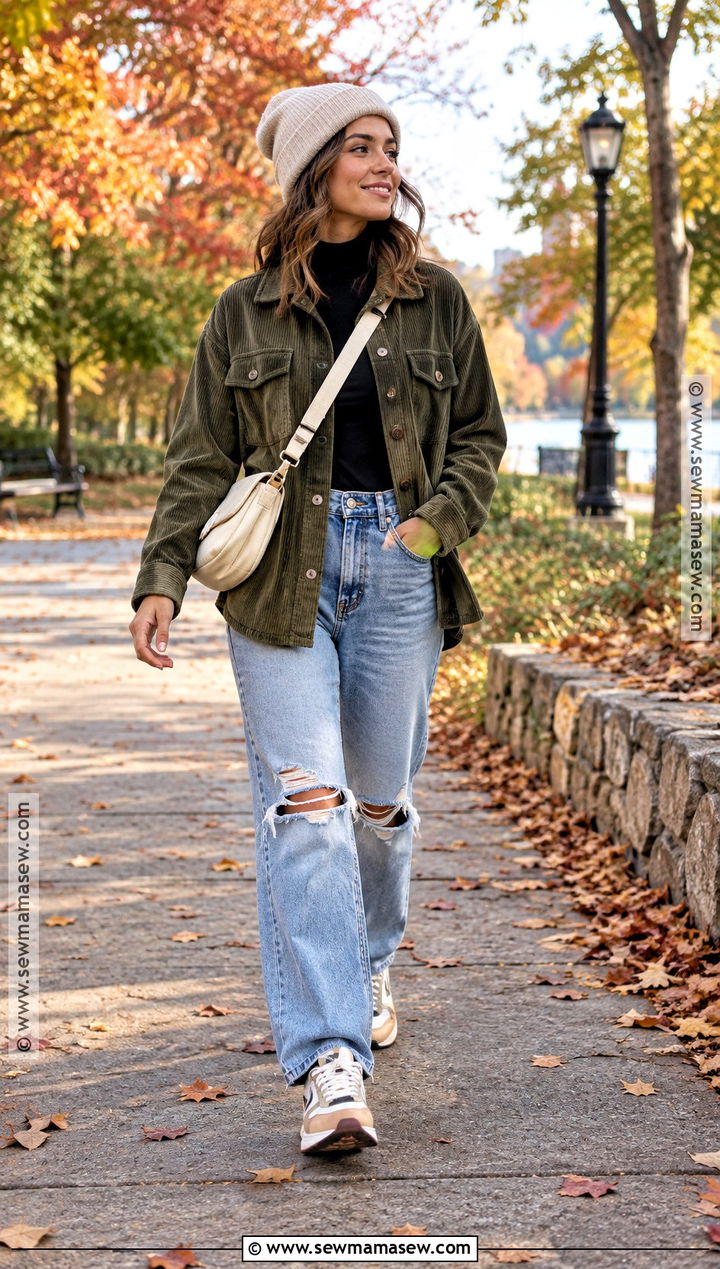 Ripped Jeans With Shacket And Turtleneck - 15 Fall Outfits With Ripped Jeans