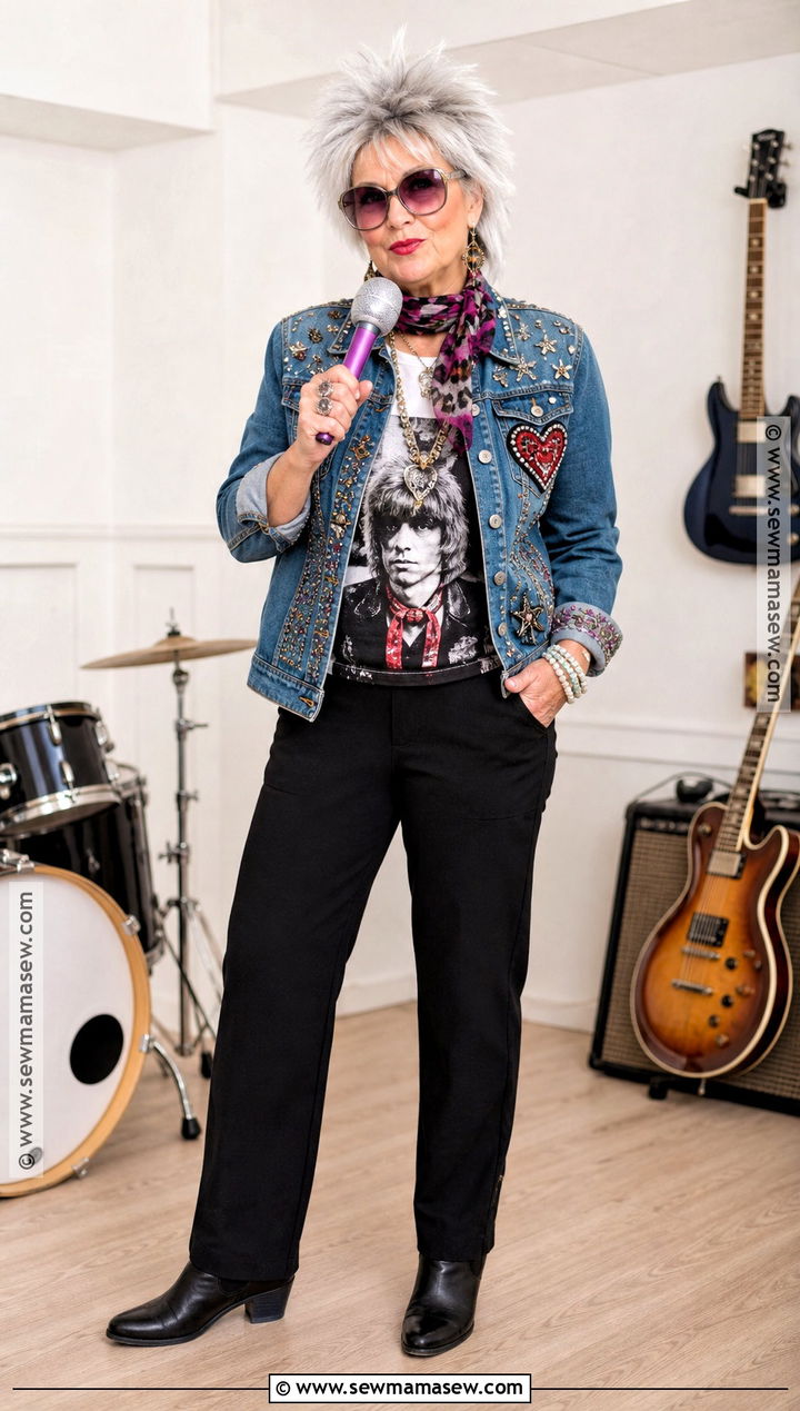 Rock And Roll Grandma Costume With Denim Jacket - 30 Grandma Costume Ideas for Women