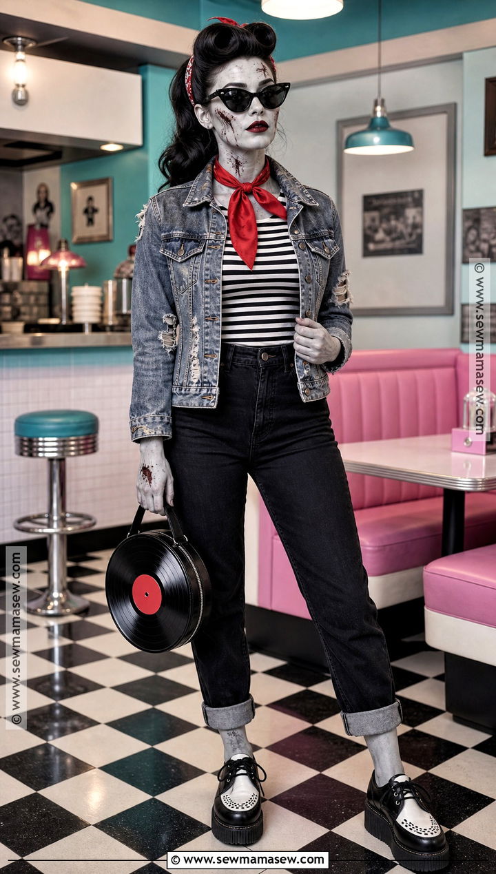 Rockabilly Zombie Costume With Denim Jacket - 30 edgy halloween costume ideas
