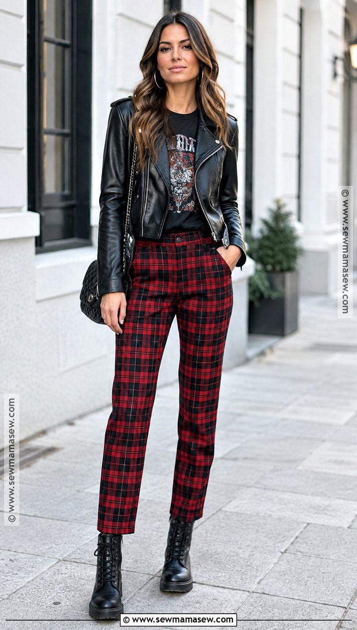 Rocker Chic Plaid Pants and Graphic Tee - 15 Rocker Chic Style Fall Ideas