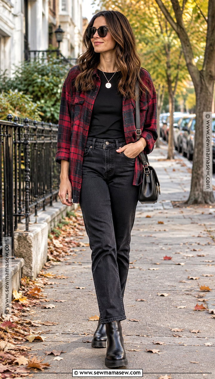Rocker Chic Plaid Shirt and Black Jeans - 15 Rocker Chic Style Fall Ideas