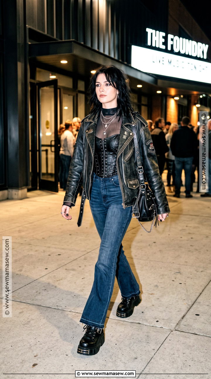 Rockstar Girlfriend Corset Top and Flared Jeans Outfit - 15 Rockstar Girlfriend Fall Outfit Ideas