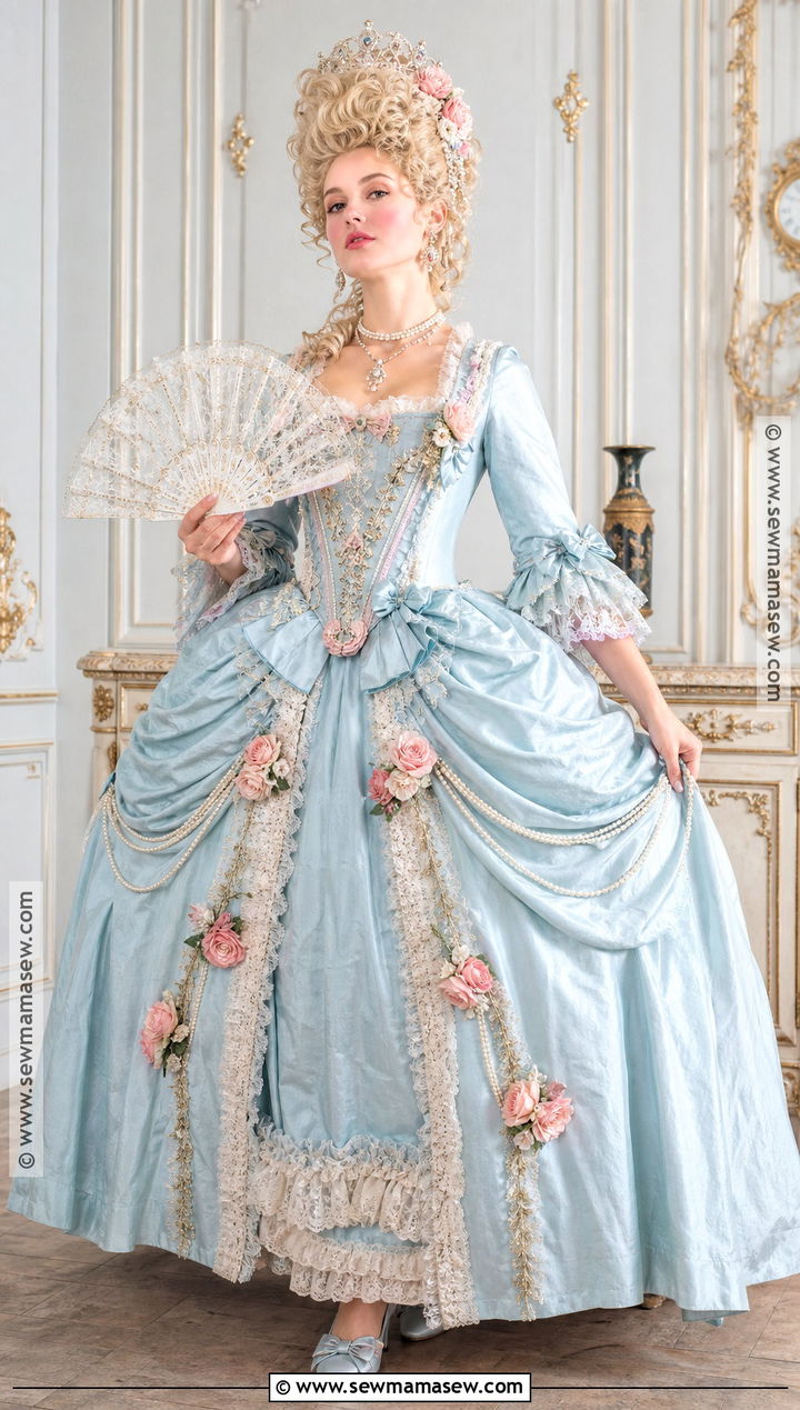 Rococo Queen Costume With Pastel Gown - 35 halloween aesthetic costume ideas