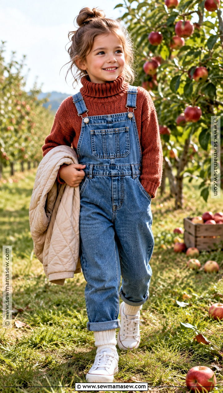 Roll Neck Sweater With Overalls - 15 kids fall fashion sweater ideas