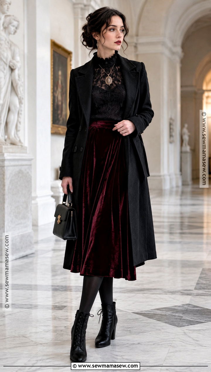 Romantic Goth Fall Outfit With Lace And Velvet - 15 fall outfit alternative ideas