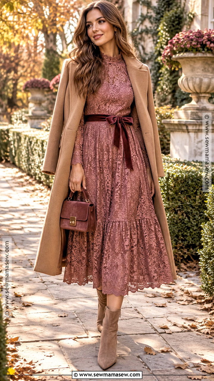 Romantic Lace Fall Dress Outfit - 20 fall dress aesthetic ideas