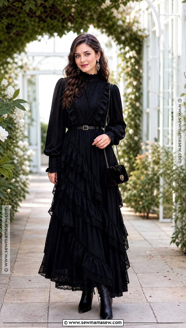 Romantic Ruffled Maxi Dress Vampire Outfit - 40 modern vampire outfit ideas