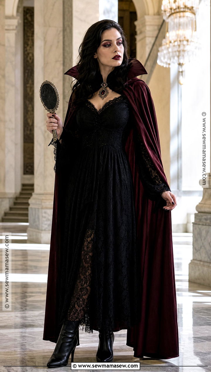 Romantic Vampire Costume With Burgundy Cape - 35 pretty halloween costumes