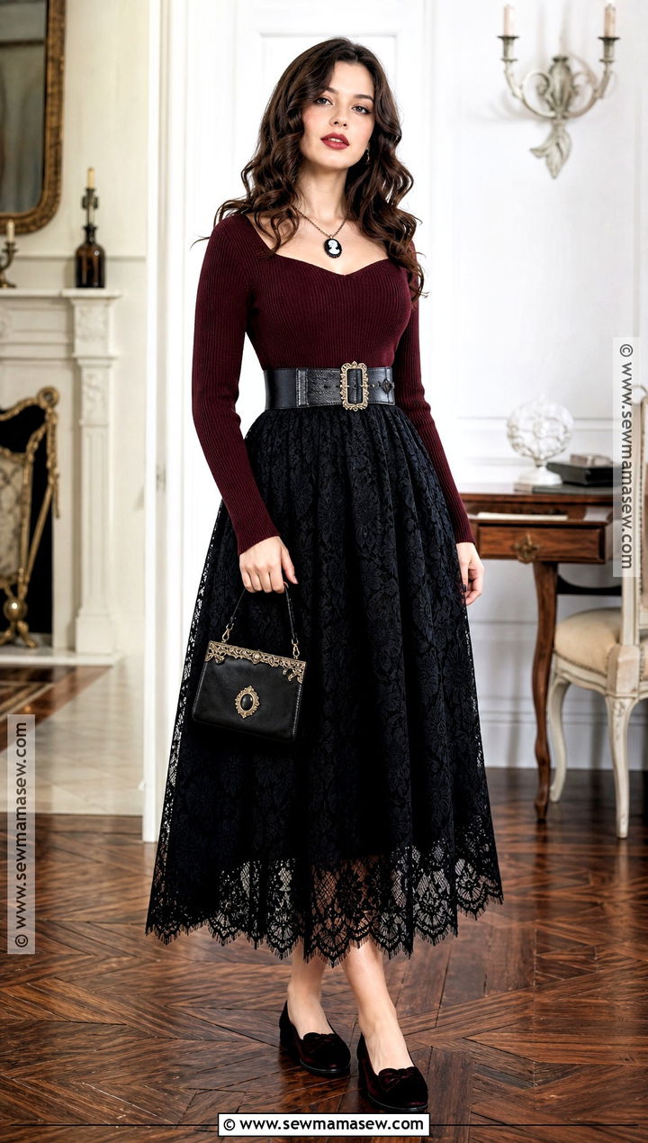 Romantic Vampire Outfit With Lace Skirt - 50 vampire outfit ideas