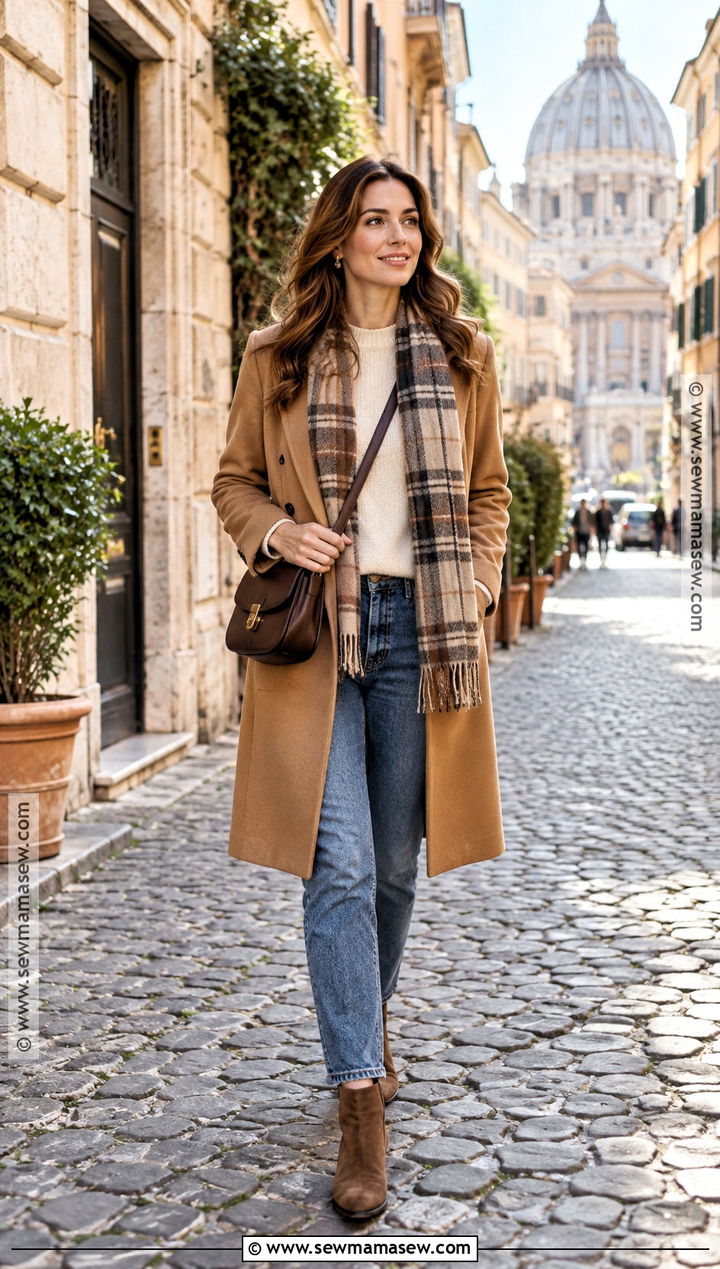 Rome Fall Camel Coat And Blue Jeans Outfit - 25 rome outfits fall