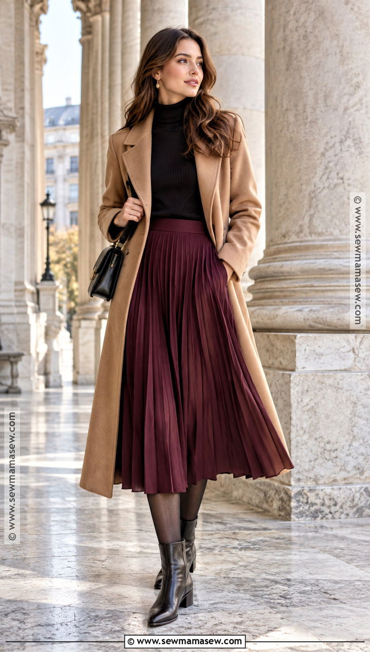 Rome Fall Long Coat And Pleated Skirt Outfit - 25 rome outfits fall