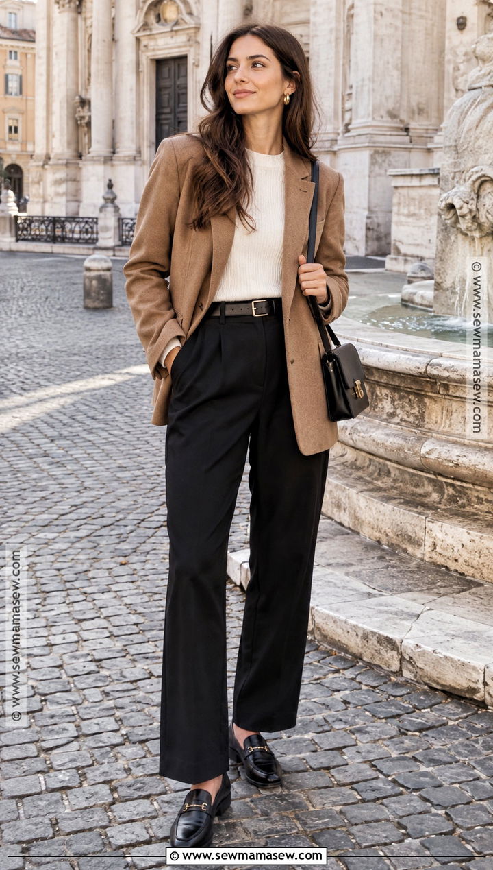 Rome Fall Outfit With Blazer And Trousers - 20 Rome Italy Outfits Fall