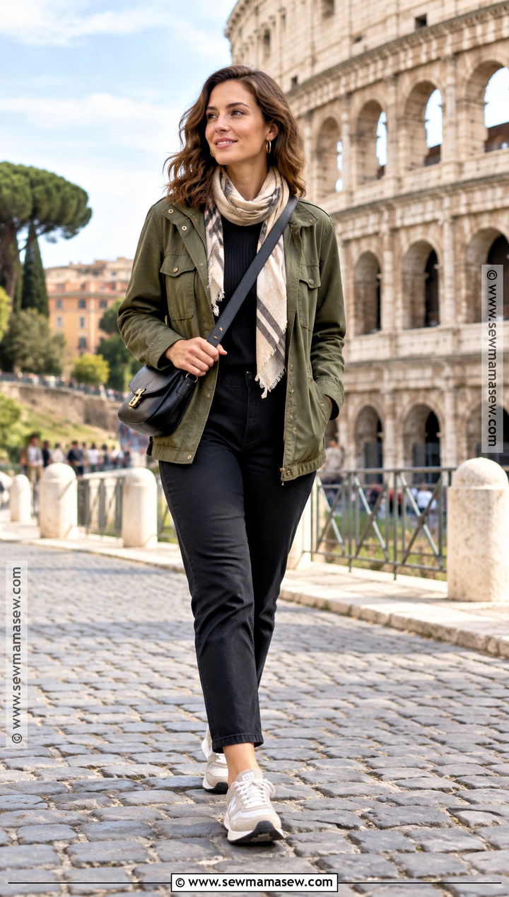 Rome Fall Outfit With Utility Jacket And Black Pants - 20 Rome Italy Outfits Fall
