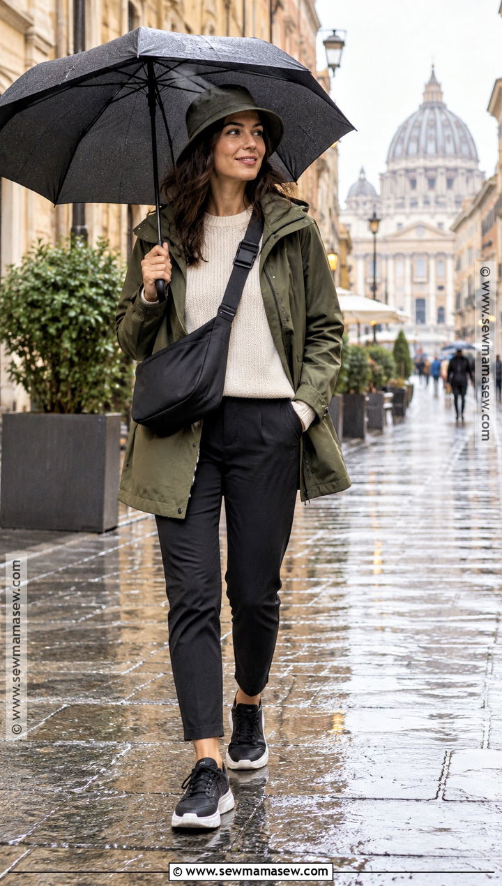 Rome Fall Rain Jacket And Black Pants Outfit - 25 rome outfits fall