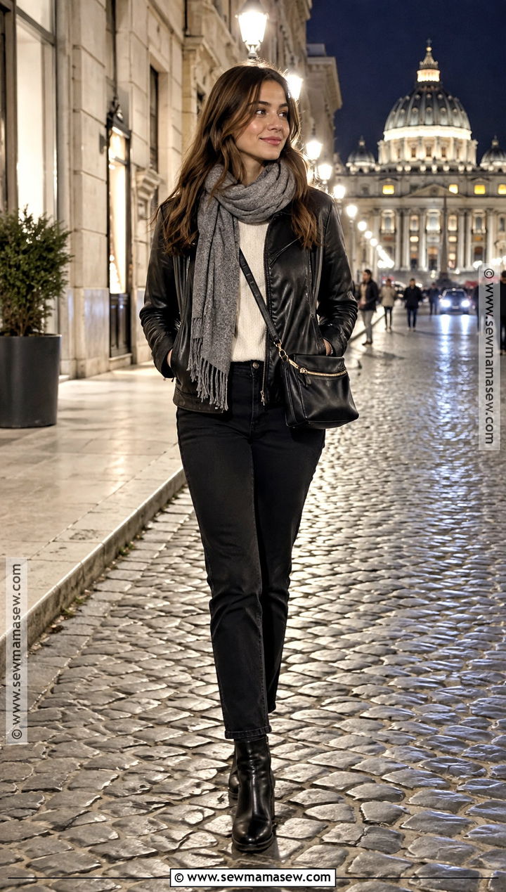Rome October Outfit With Leather Jacket And Black Pants - 20 Rome October Outfit Ideas