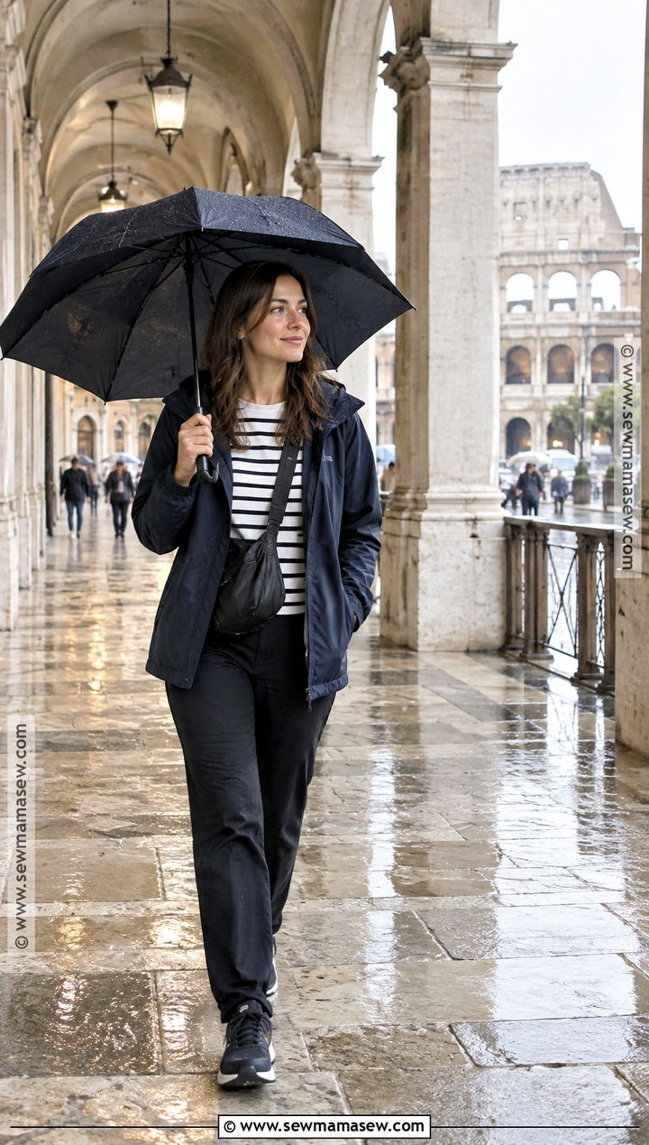 Rome October Outfit With Rain Jacket And Straight Leg Pants - 20 Rome October Outfit Ideas