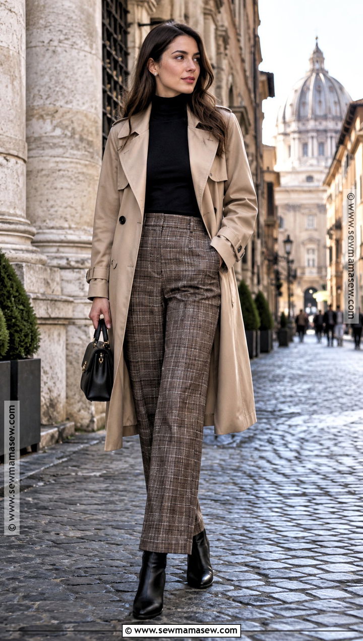 Rome October Outfit With Turtleneck And Plaid Trousers - 20 Rome October Outfit Ideas