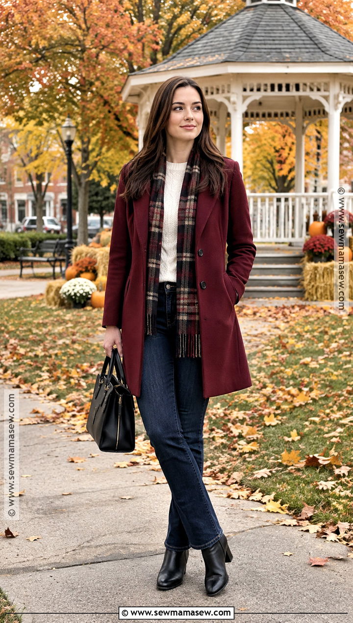 Rory Gilmore Burgundy Coat And Sweater Outfit - 20 Gilmore Girls Fall Outfits