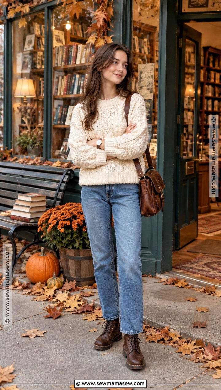 Rory Gilmore Cable Knit Sweater And Jeans Outfit - 15 autumn outfits rory gilmore