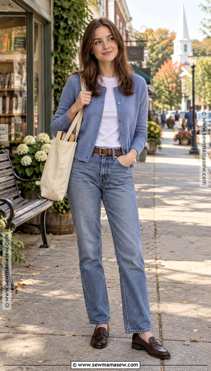 Rory Gilmore Cardigan And Straight Leg Jeans Outfit - 20 fall outfits aesthetic rory gilmore