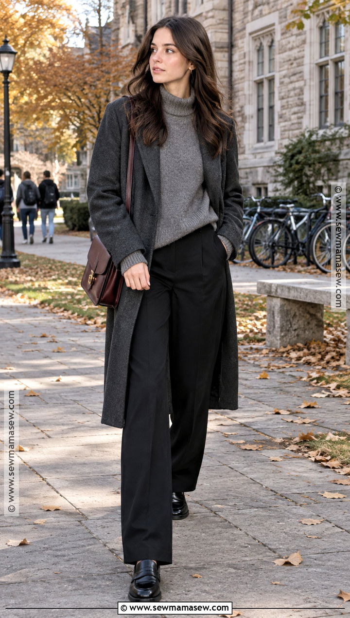 Rory Gilmore Gray Sweater And Black Trousers Outfit - 20 fall outfits aesthetic rory gilmore