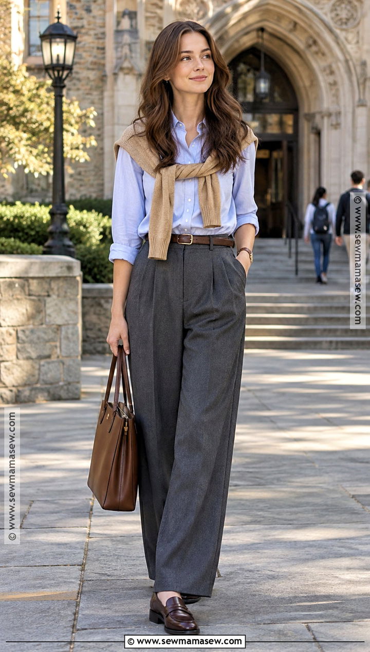 Rory Gilmore Oxford Shirt And Pleated Pants Outfit - 20 fall outfits aesthetic rory gilmore
