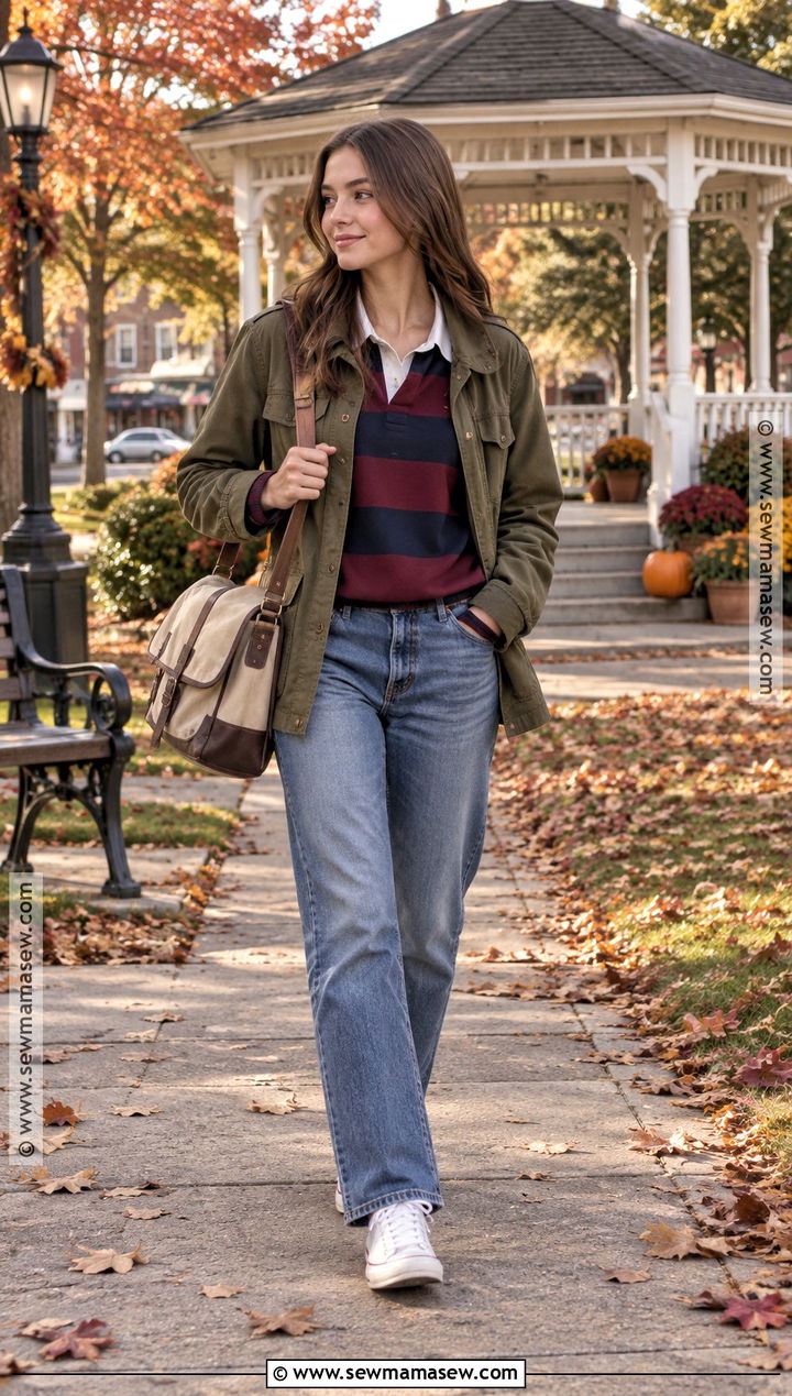 Rory Gilmore Rugby Shirt And Relaxed Jeans Outfit - 15 autumn outfits rory gilmore
