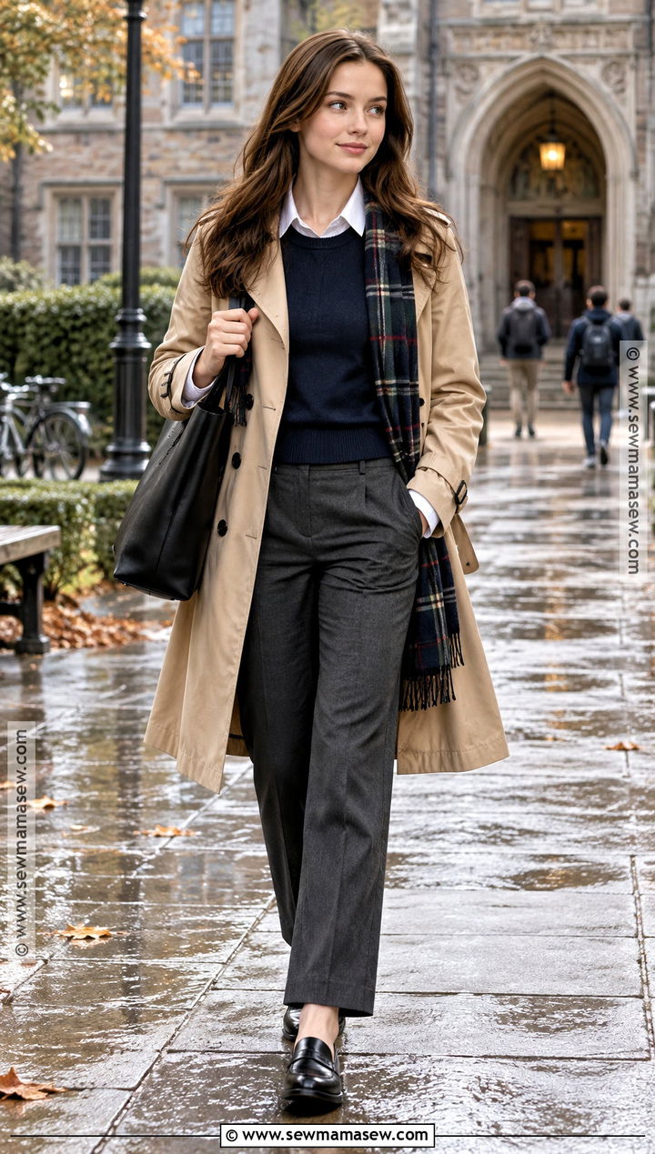 Rory Gilmore Trench Coat And Loafers Outfit - 20 fall outfits aesthetic rory gilmore