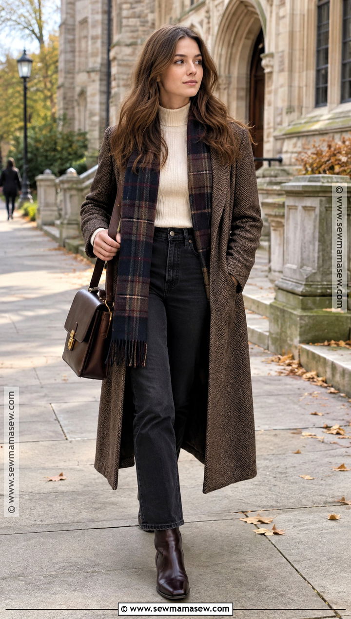 Rory Gilmore Tweed Coat And Black Jeans Outfit - 20 fall outfits aesthetic rory gilmore