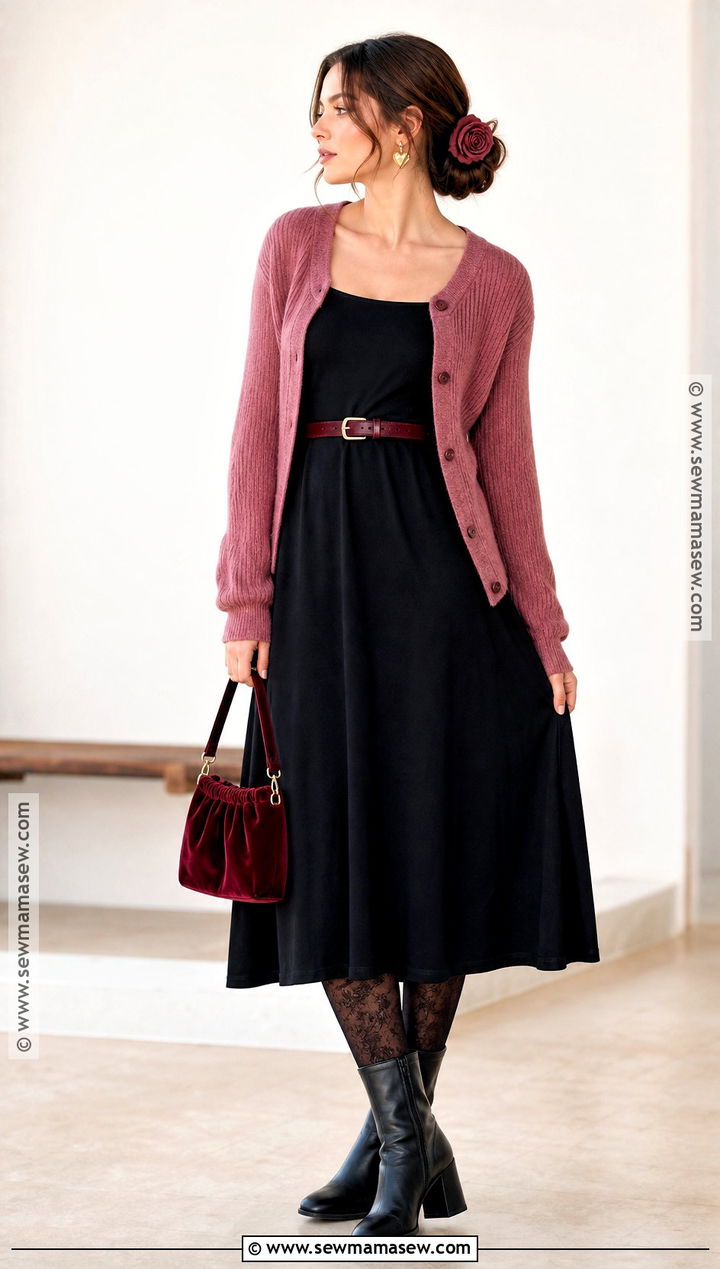 Rose Cardigan And Black Dress Love Witch Outfit - 30 love witch outfit ideas