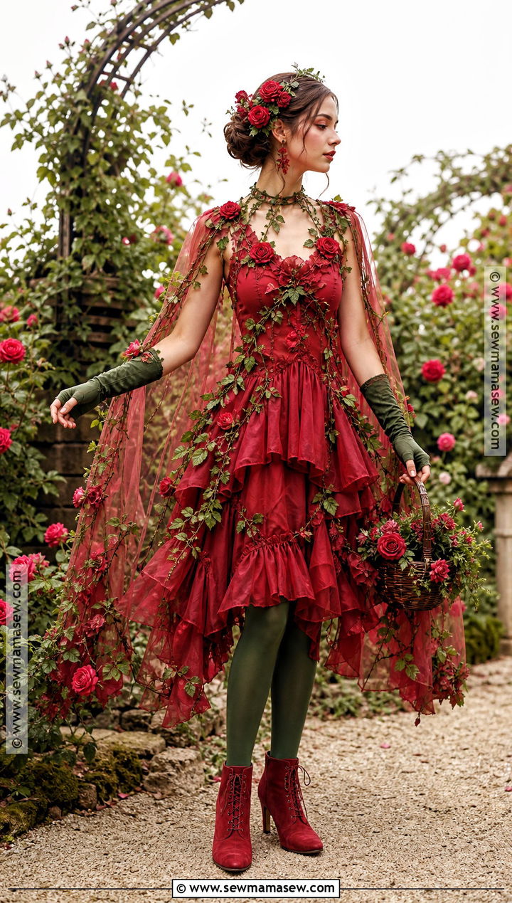 Rose Garden Costume With Red Petals - 30 Nature Costume Ideas
