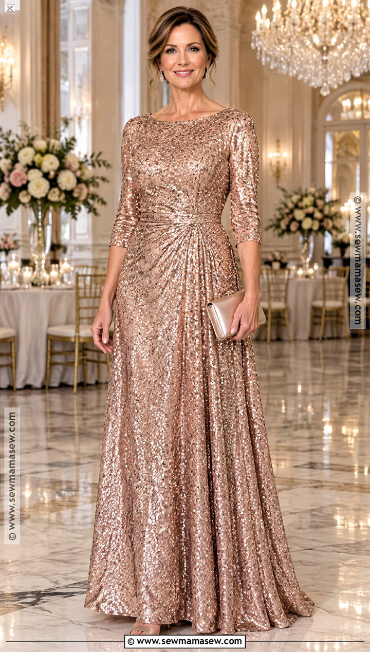Rose Gold Sequin Mother of the Groom Gown - 20 mother of the groom dresses fall wedding